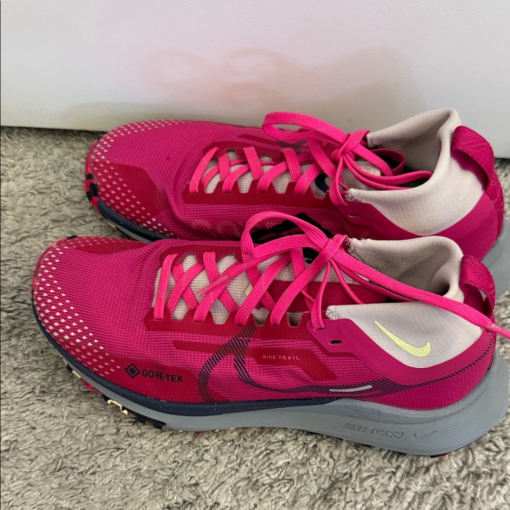 Nike Women's Hot Pink Trail Running Shoes with Neon Swoosh. Pegasus Goretex